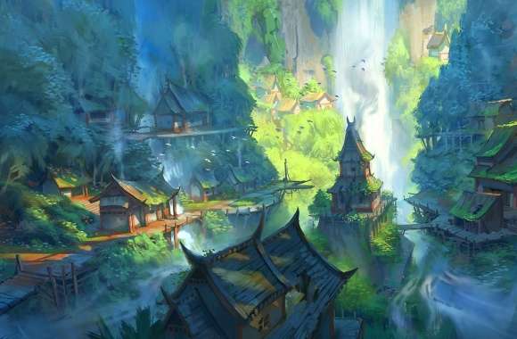 Enchanting Waterfall City - Fantasy