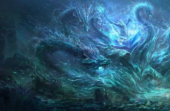 Epic Battle Poseidon vs. Hydra - HD Fantasy Sea Monster Wallpaper wallpapers hd quality