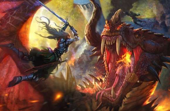 Epic Fantasy Battle of Dragon Encounter