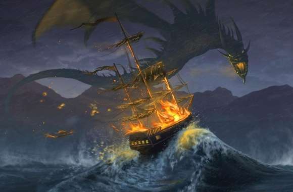 Epic Fantasy Dragon Inferno on the High Seas