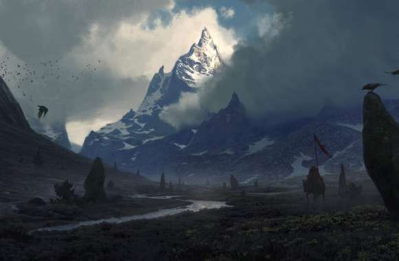 Epic Fantasy Warrior at the Mountain Peak -