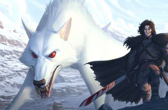 Epic Jon Snow Warrior of Winter and His Mythic Wolf
