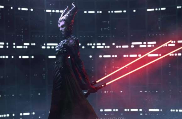 Epic Sci-Fi Wallpaper Horned Warrior with Lightsabers wallpapers hd quality