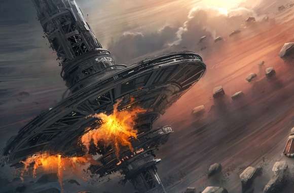 Explosion Asteroid Spaceship Sci Fi Space Station wallpapers hd quality