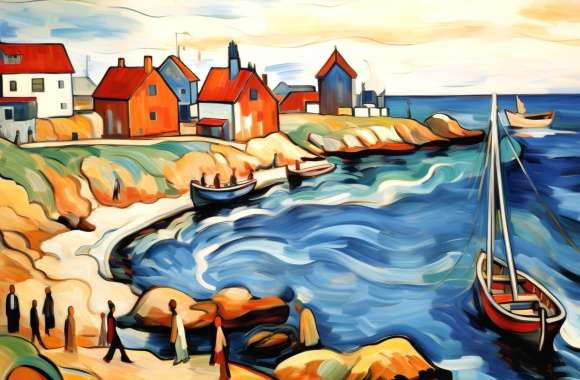 Expressionist Seaside Landscape Painting wallpapers hd quality