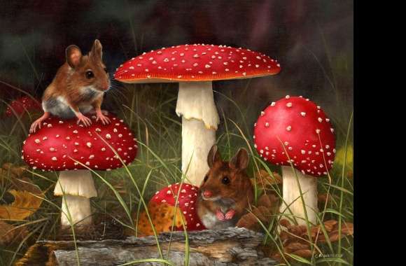 Fall Fantasy Mice Among Mushrooms