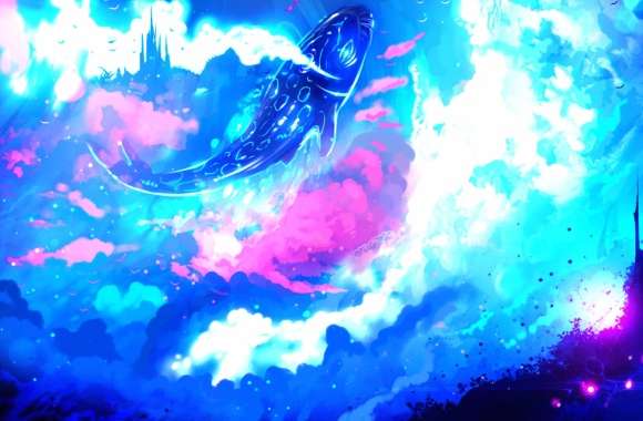 Fantasy Anime Castle and Cloud Whale