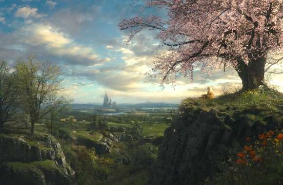 Fantasy Blossom Tree and Mountain