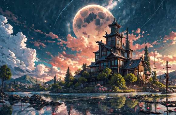 Fantasy Castle AI Art Moon