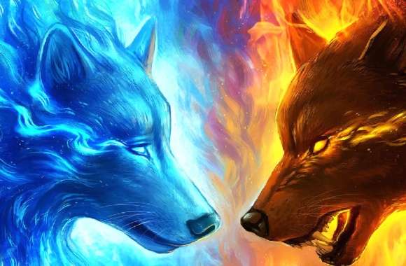 Fantasy Fire and Ice Wolves