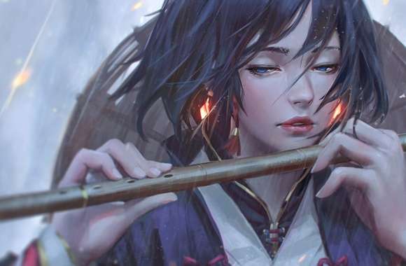 Fantasy Flutist in Rain - wallpapers hd quality