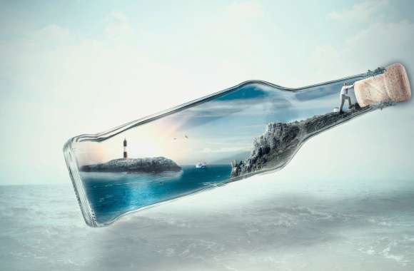 Fantasy Lighthouse in a Bottle -