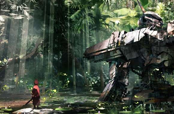 Fantasy Mecha in the Sunbeam Forest -