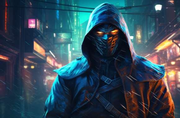 Fantasy Ninja Warrior in Cyberpunk Style Wallpaper wallpapers hd quality