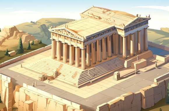 Fantasy Parthenon Style Isometric Wallpaper