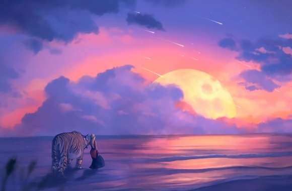 Fantasy Sunset Landscape Tiger and the Comet