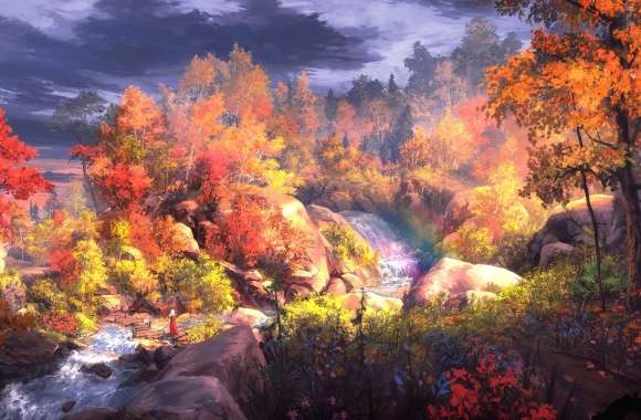 Fantasy Warrior in Autumn Forest -