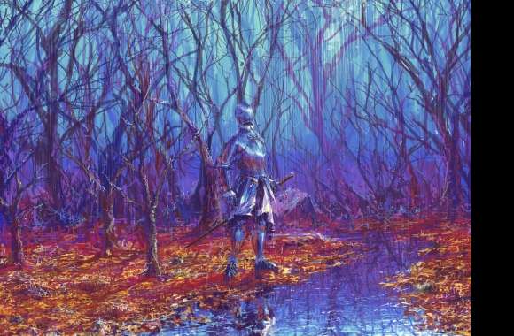 Fantasy Warrior in Rainy Forest -