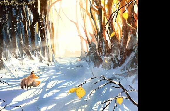 Fantasy Winter Fox in Sunlit Forest -