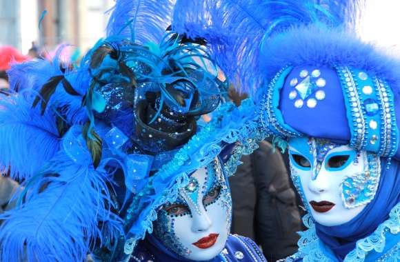 Feather Venice Carnival Blue Photography Mask