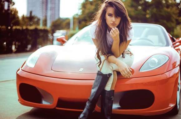 Ferrari Model with Boots and Brown Hair