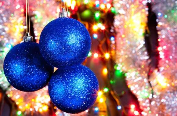 Festive Blue Ornaments HD Christmas Wallpaper