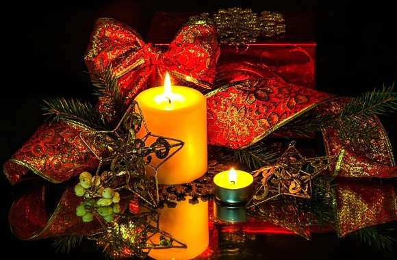 Festive Candle and Christmas Ornaments for a Holiday Glow