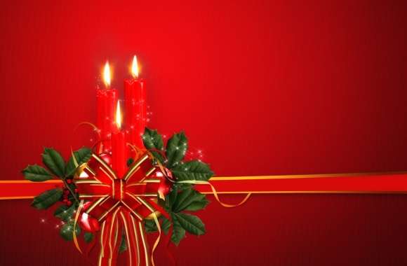 Festive Red Candles and Ribbons for Christmas