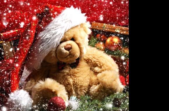 Festive Teddy Bear in Santa Hat - HD Christmas Wallpaper