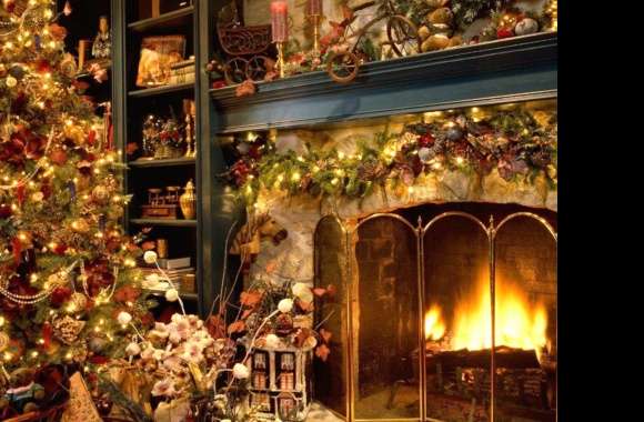 Fireplace Christmas Ornaments Holiday Christmas Wallpaper