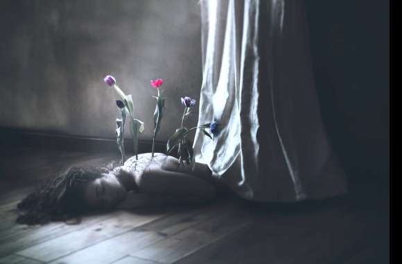 Flower Brunette Lying Down Photography Manipulation