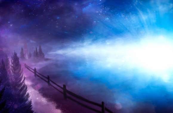 Fog Road Tree Cloud Star Sky Fantasy Landscape