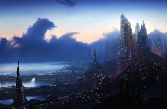 Futuristic Sunset Cityscape