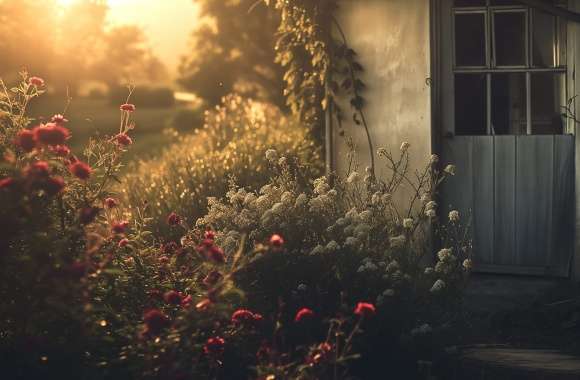 Garden Gateway Enchanting Door Amidst Blooms