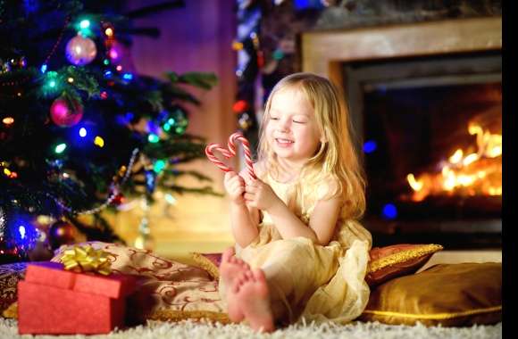 Gift Fireplace Blonde Christmas Candy Cane Little Girl Photography Child