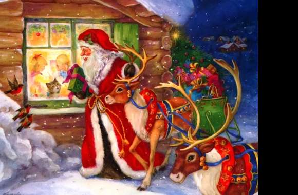 Gift Reindeer Santa Holiday Christmas wallpapers hd quality