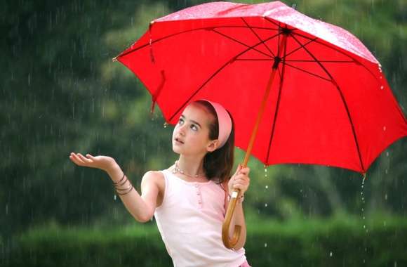 Girl with Red Umbrella in the Rain