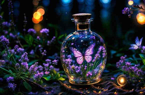 Glass bottle Morpho butterfly