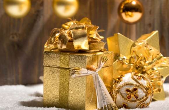 Golden Gift Christmas Ornaments Holiday Christmas wallpapers hd quality