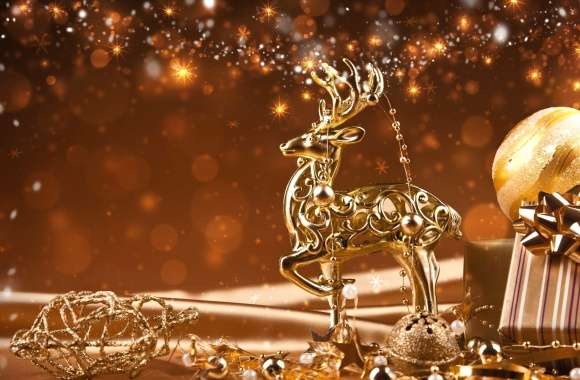 Golden Holiday Reindeer - HD Christmas Wallpaper