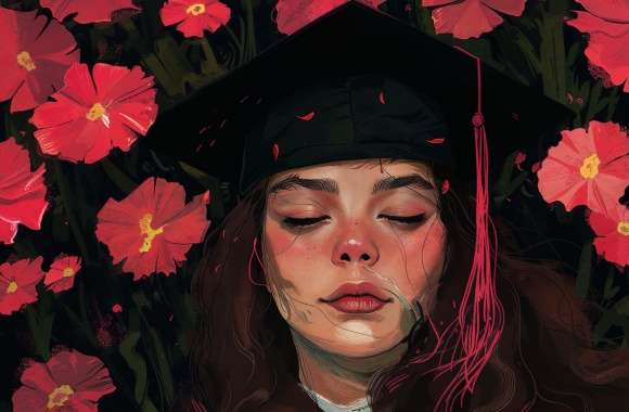 Graduate Woman Amidst Flowers