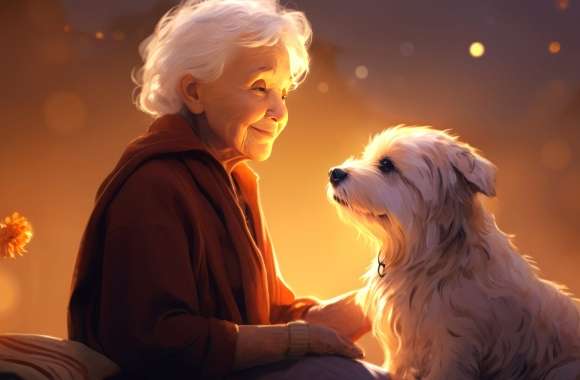 Grandmother and Dog Bond - AI Art