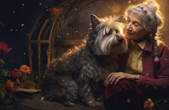 Grandmother and Dog Bonding - AI Art