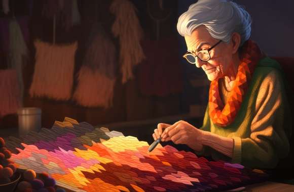 Grandmother Quilting HD - AI Art Wallpaper wallpapers hd quality