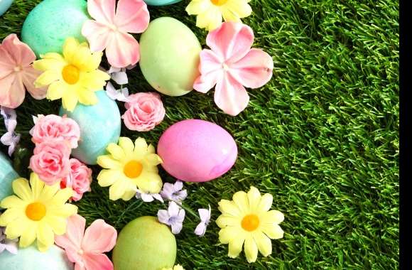 Grass Colorful Pastel Flower Easter Egg Holiday Easter