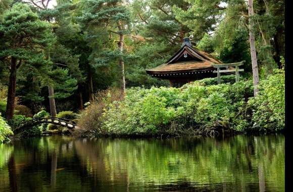 Green Oriental Bridge Reflection Water England Photography Park