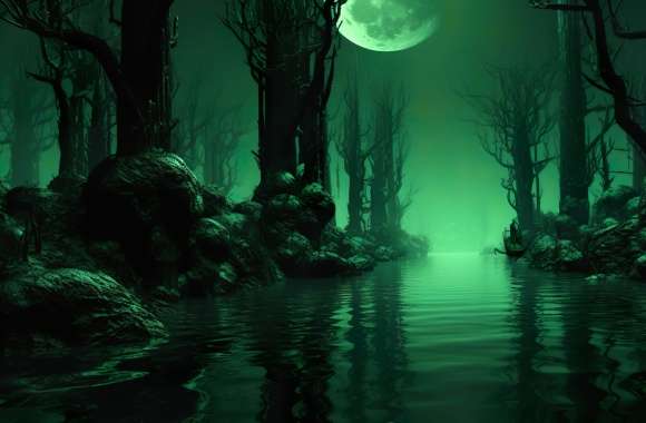 Green Scary Swamp Landscape Wallpaper