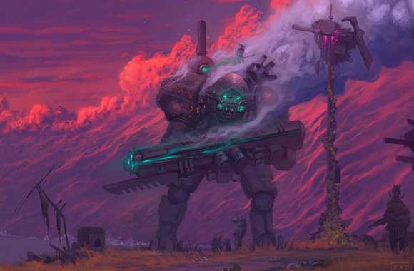 Guardian Mech in Sci-Fi Battle -