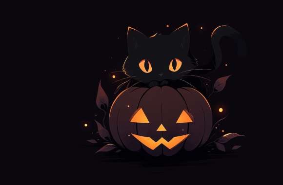 Halloween Black Cat and Pumpkin wallpapers hd quality