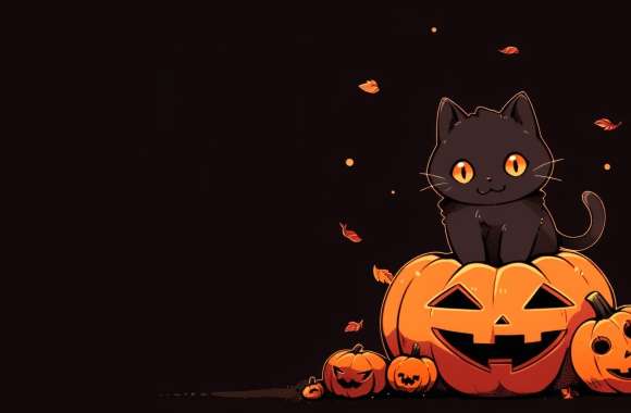 Halloween Black Cat on Pumpkin